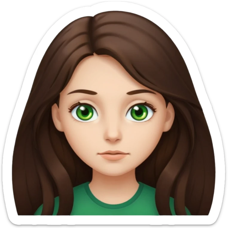 brunnete girl with long hair and lazy green eyes sticker