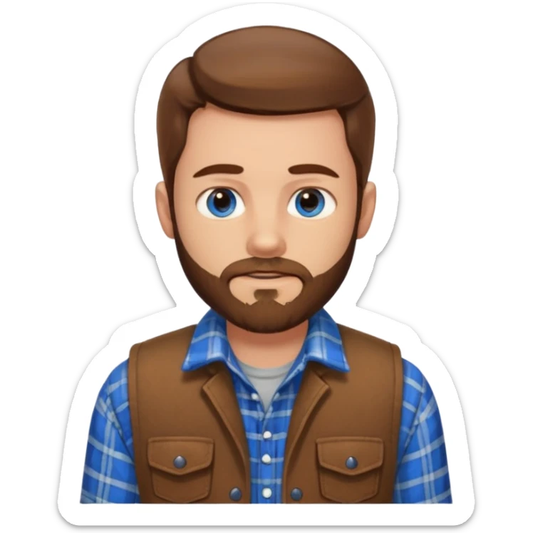 Hombre de pelo castaño ojos azules muy atractivo camisa de franela y chaleco y barba de tres días sticker