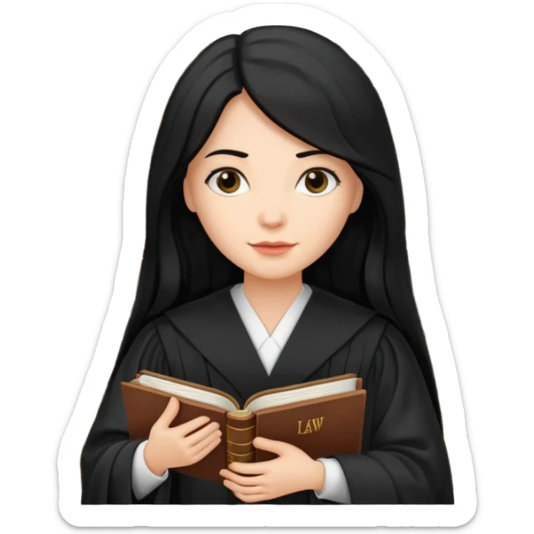 white-women-with-long-black -hair-lawyer-in-lawyer’s-robe. Have law book in hand.  sticker