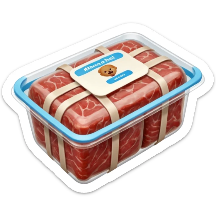 A 3D cartoon pack of minced meat wrapped in transparent plastic, supermarket-style packaging, Memoji-style. sticker