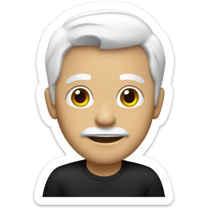 man with white hair wearing a black t-shirt and black pants sticker