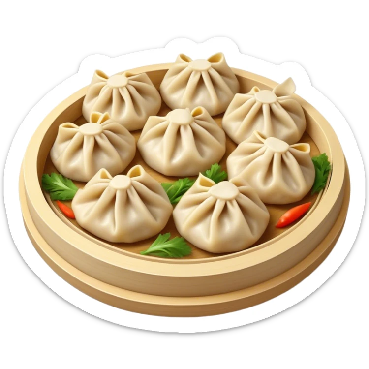 Cinematic Realistic Jiaozi Dish Emoji, depicted as delicate, handcrafted dumplings filled with savory meat and vegetables, rendered with detailed textures and warm, inviting lighting. sticker