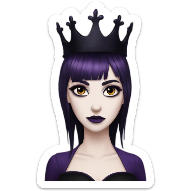 Elissabat-with-bangs-long-hair-dark-purple-and-black-vampire-goth-makeup-crown-pinkeyes sticker