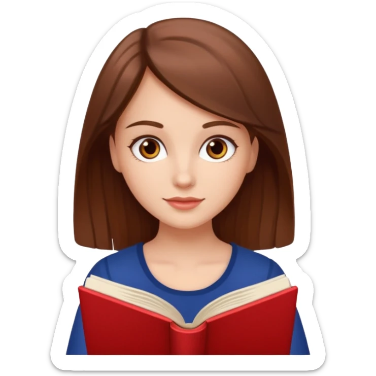 Pretty white girl with brown eyes and brown hair reading a romantic book sticker