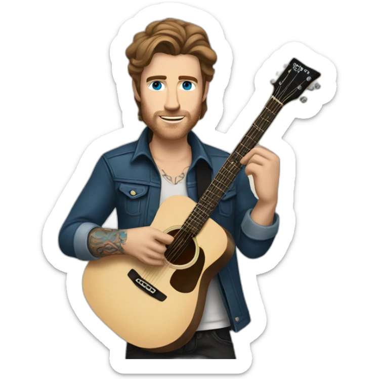 rock star white man with a guitar and brown hair and blue eyes and tattoos sticker