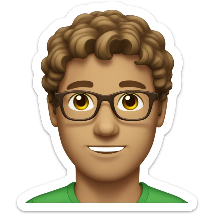 male GREEN eyes, brown hair, brown glasses wavy hair sticker