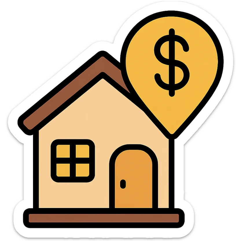 premium location icon, cozy elite house, warm beige and gold colors, premium, comfort, concise style sticker