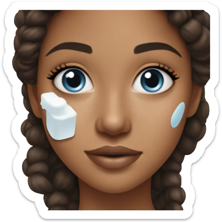 White Skin care on white freackles skin of a brunett blue eyed girl using skin care products the text on it is caudalie and ordinary brand sticker