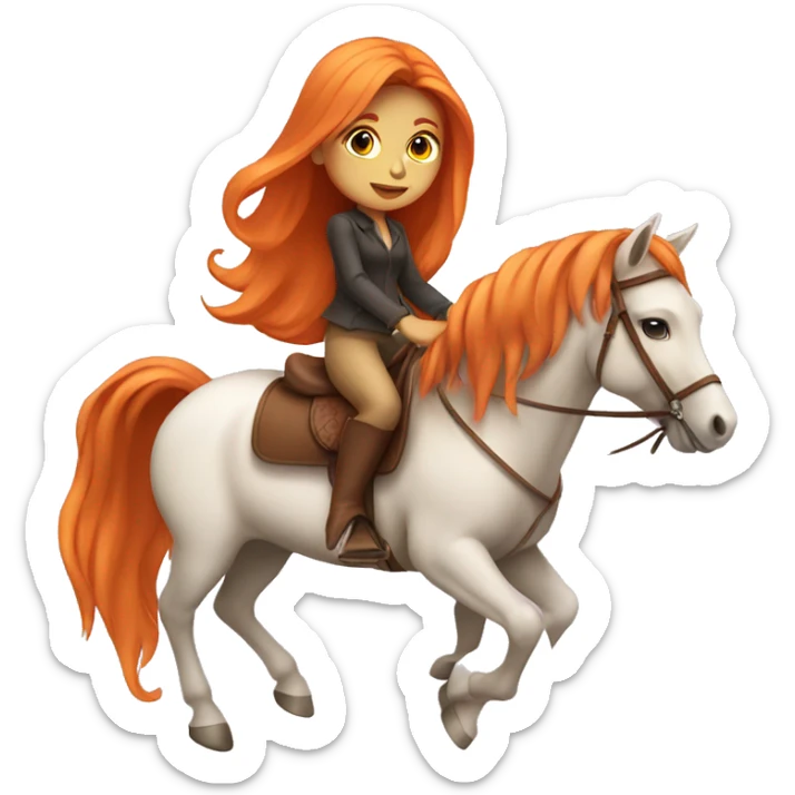 Tan girl with long orange hair riding a horse sticker