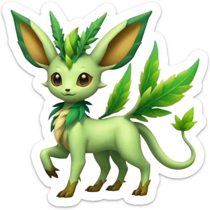 Kawaii cute cool feral Sprigatito-Leafeon-Flygon-Fakémon-hybrid (full body) sticker