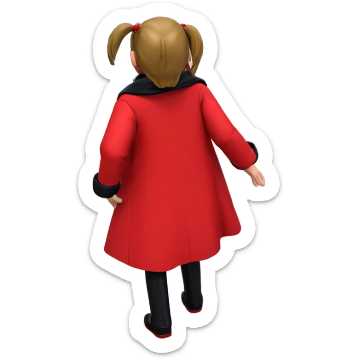 woman in red coat by car sticker