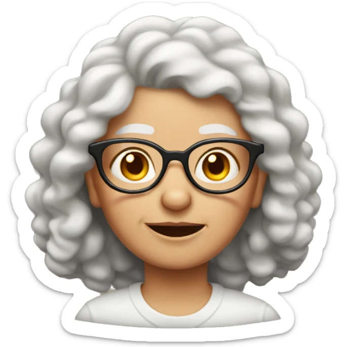 White Grandma emoji, wearing cat-eye shaped rim glasses and red wavy hair sticker