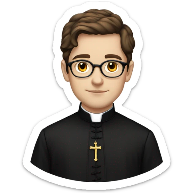 victorian young priest with brown hair, glasses and black dress sticker