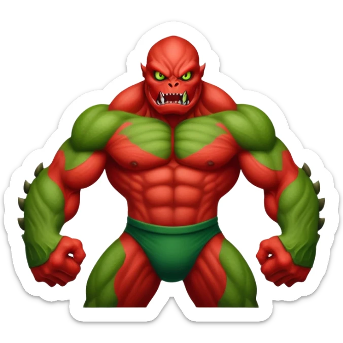 Red Hulk versus Green Hulk, red muscular monster fighting green muscular monster sticker