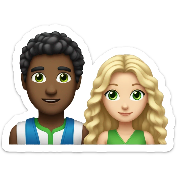 pair of a woman with brown long hair with blue eyes with cute cheeks with her man with black hair with green eyes and thick eyelashes sticker