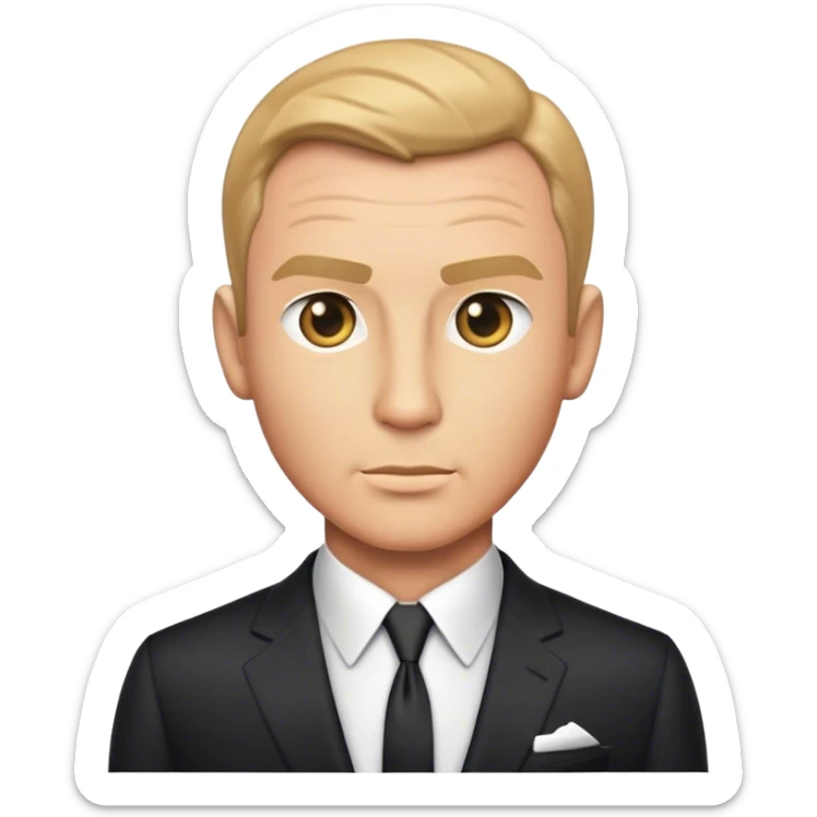Cinematic Realistic James Bond Portrait Emoji, depicted as a suave, sophisticated secret agent in a tailored suit with a cool, composed gaze and an air of stealth and charm, rendered with crisp textures and dynamic cinematic lighting that captures his timeless espionage allure. sticker