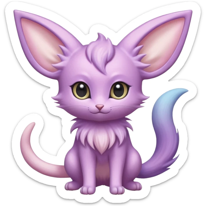 Cute kawaii fluffy big eyed floofy Pastel Gradients Shiny silky realistic smooth soft innocent Espeon-Mew-Minccino-Delcatty-Pachirisu-fusion sticker