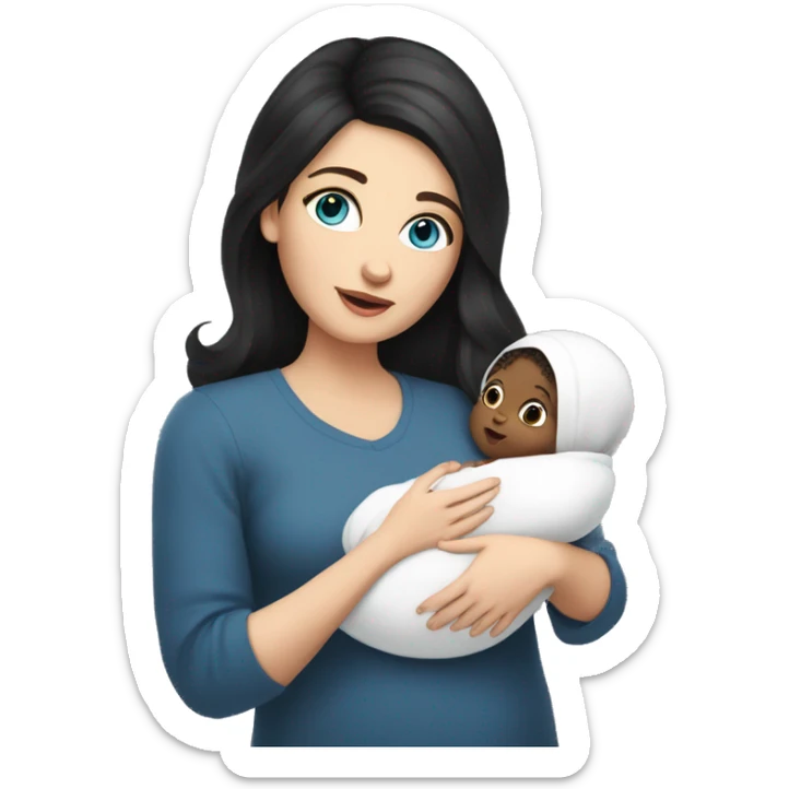 mom holding newborn baby girl with blue eyes and white skin baby dark hair white skin sticker