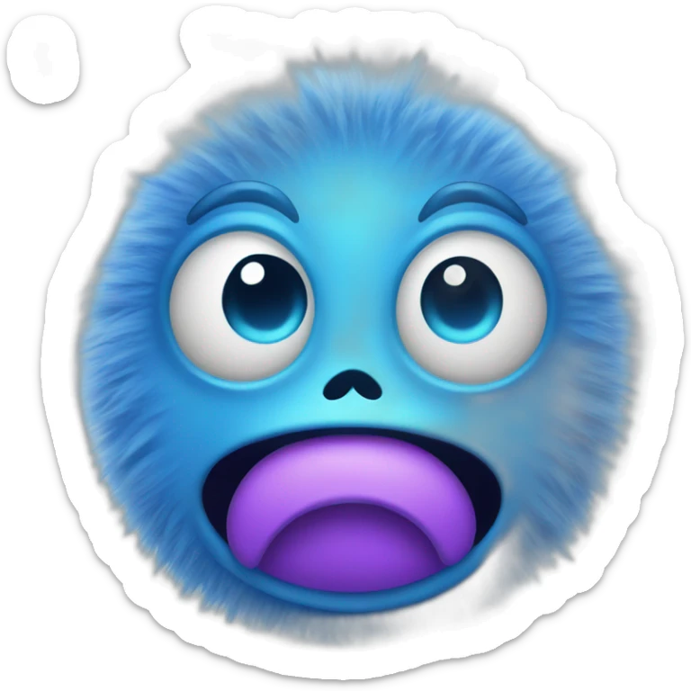 Cartoony blue fuzzy alien as  Face with Hand Over Mouth Emoji sticker
