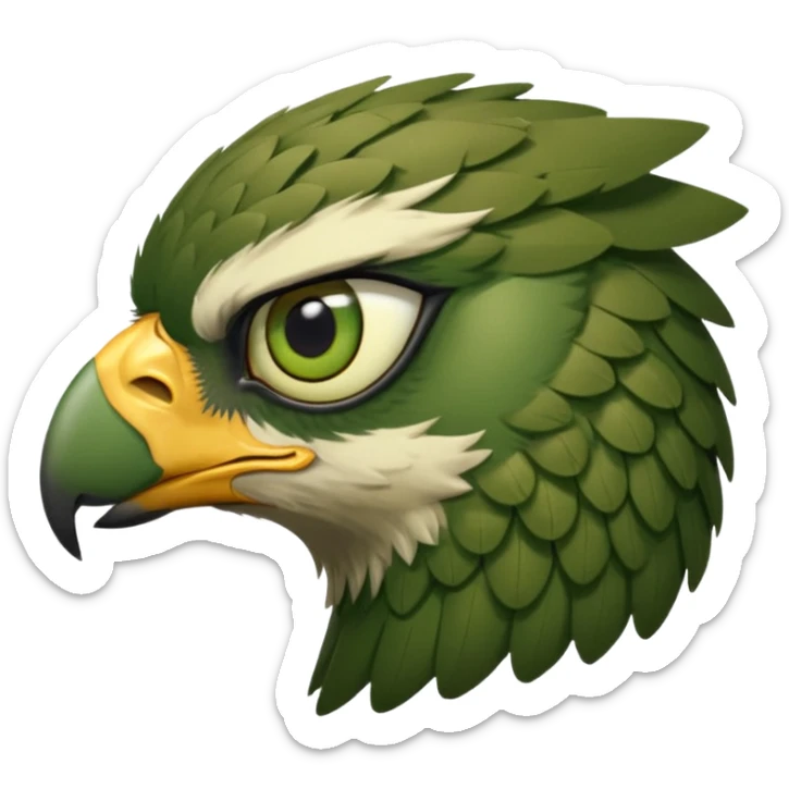 close up of just the eye and nothing else at the side profile of the face of a green hawk that is looking away from the camera sticker