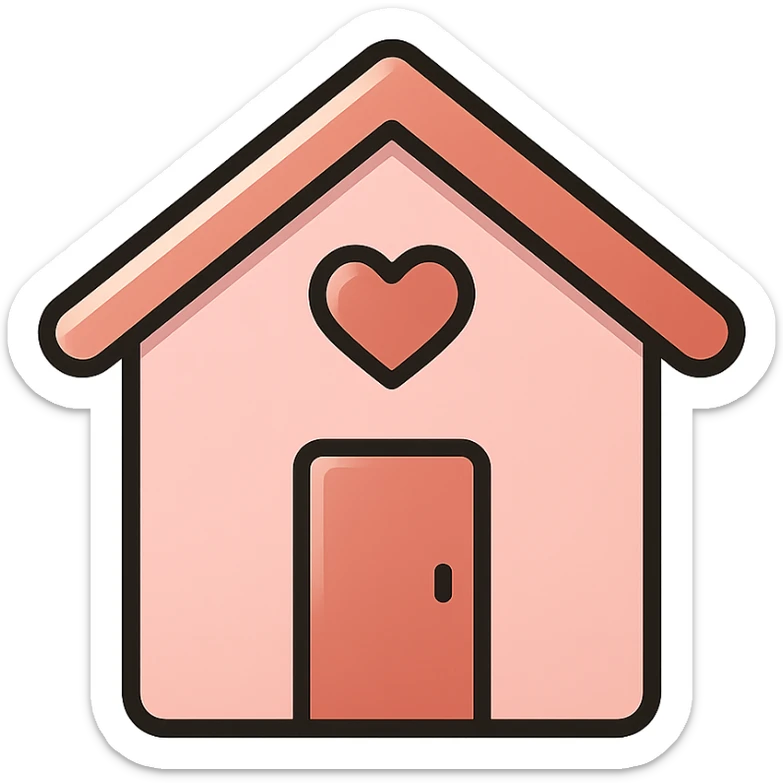 vector icon of a feminine home in rose gold and blush pink, flat minimal design, soft glow, white background sticker