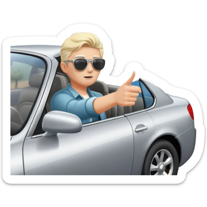 A person stands outside of to a car parked on the side of a long, open road. The sky ahead is clear and glowing, full of possibilities. One hand is on the steering wheel, the other points forward. The rearview mirror reflects storm clouds, but the windshield shows sunlit mountains ahead.  sticker