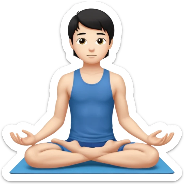 garoto de 17 anos, pele clara, cabelo liso preto médio, fazendo yoga  sticker