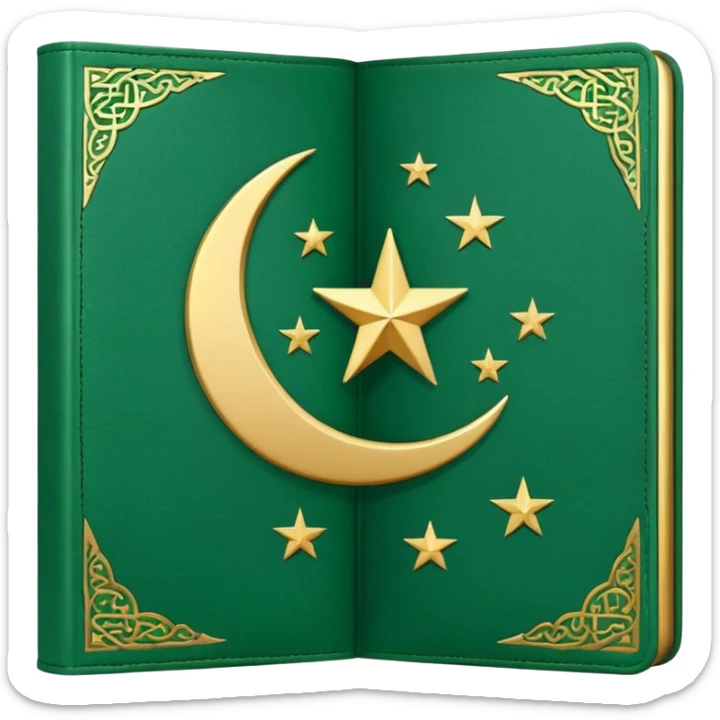 Closed Quran with the Islamic Symbol on it (moon and star) green from left to right sticker