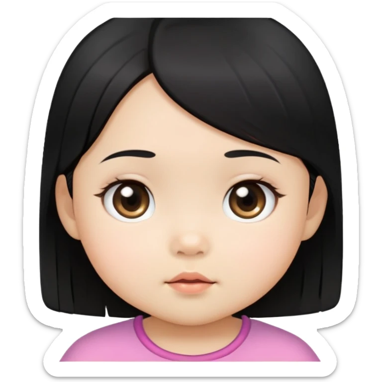 close up toddler girl face, Asian small eyes, light skin, straight black hair sticker