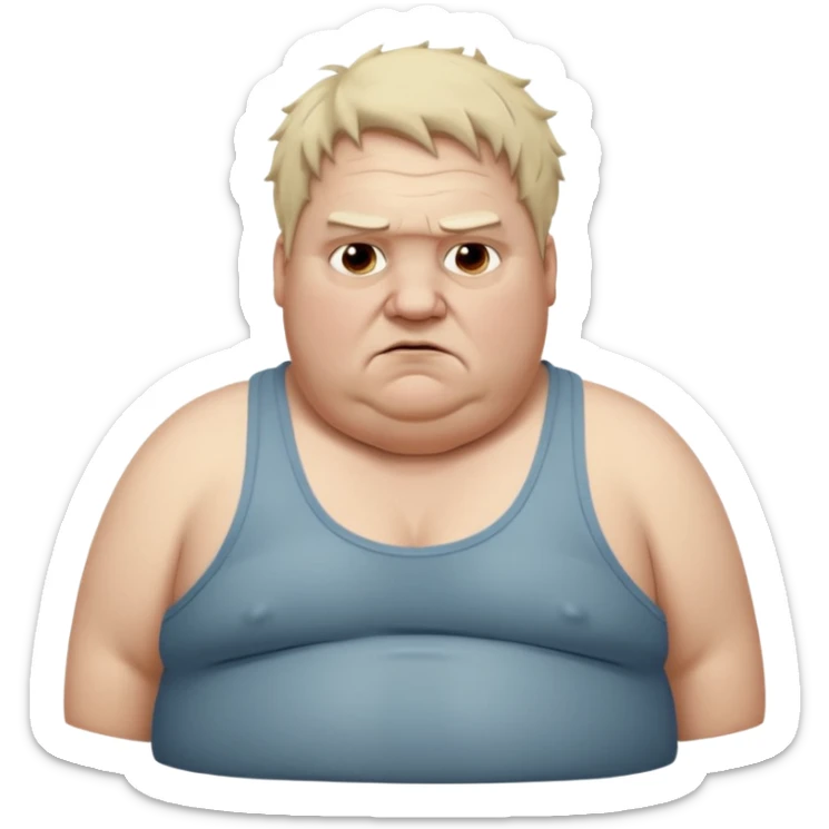 very  obese middle aged white man in wifebeater with  dirty appearance. His hair is very greasy and he looks lazy and uncaring sticker