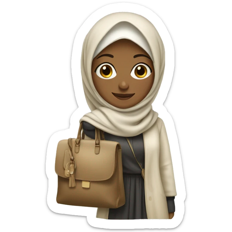 A stylish girl in a hijab with her bag (her outfit is cream-colored) sticker