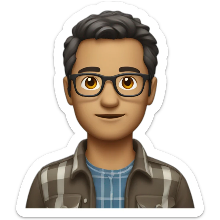 short white geologist with dark hair glasses and a plaid shirt sticker