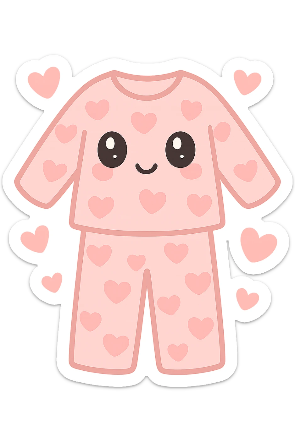 cute pink pajamas with heart motifs, with hearts encircling the pajamas, cheerful and warm sticker