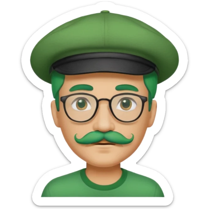 venice gondolier with green hair, iconic hat, normak glassess and mustache sticker