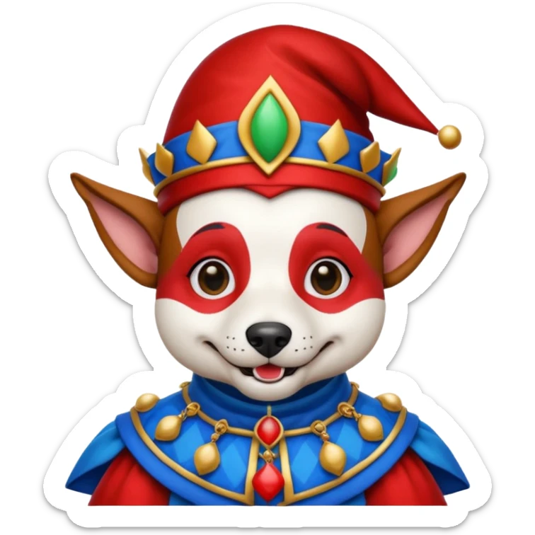 crazy funny colorful jack russel dog jolly joker, medieval, vintage, court jester, mac os icon, blue color sticker