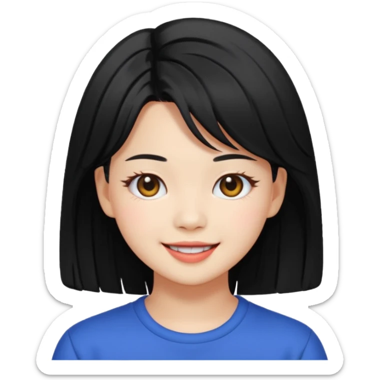 portrait emoji of Jeongyeon from TWICE, long black hair, cheerful expression sticker