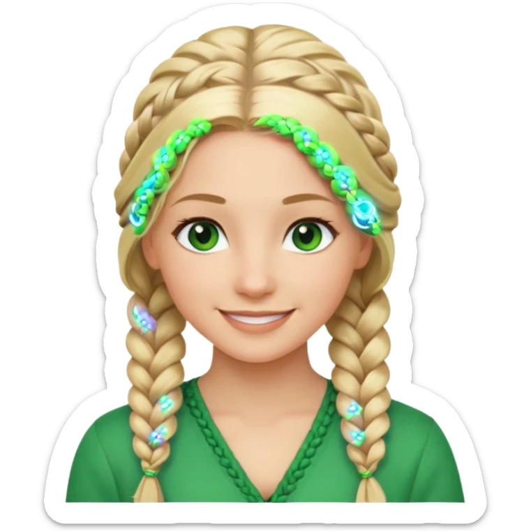 woman, long blond hair,green eyes, smiling, braid to the side sticker
