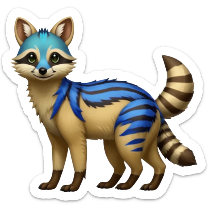 Shiny Green Cobalt Blue Glossy Aardwolf-Maned-Numbat-Tanuki-Genet-Bobcat-fusion-animal-hybrid-creature, full body sticker