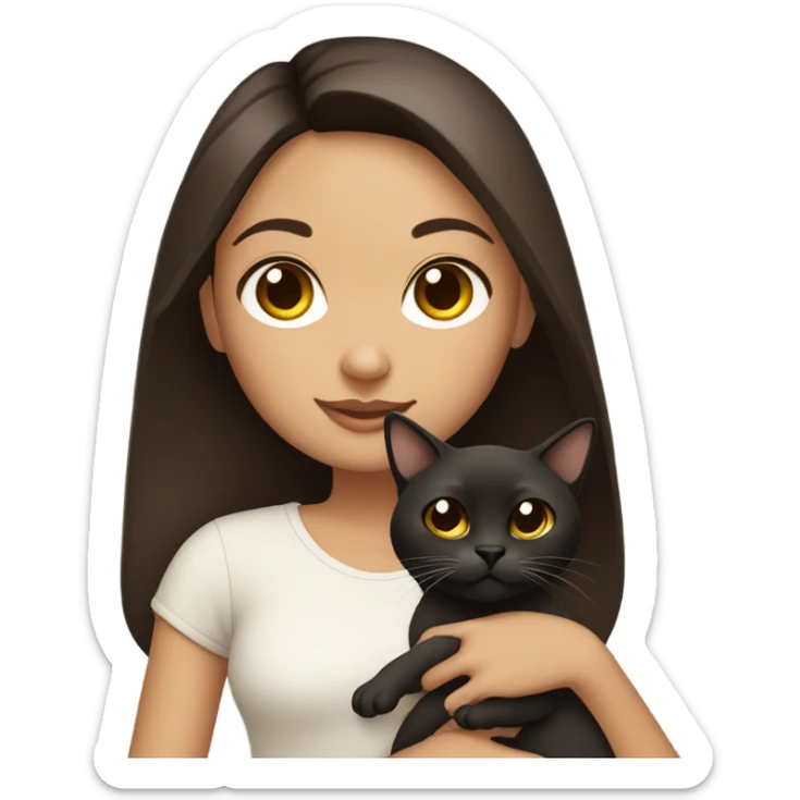 Make a girl with dark brown hair and dark brown eyes holding a Siamese cat sticker
