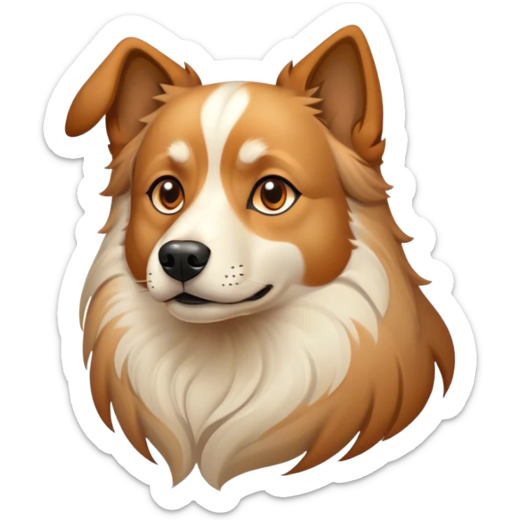Cinematic Noble Domestic Dog Portrait Emoji, Poised and dignified, with a well-proportioned build and a neatly groomed coat of warm, inviting tones, expressive eyes radiating loyalty and wisdom, Simplified yet sharp and sophisticated features, highly detailed, glowing with a soft, dignified glow, high shine, intelligent and steadfast, stylized with an air of understated charm, focused and attentive, soft glowing outline, capturing the essence of a watchful and confident domestic dog that feels as though it could step out of the screen with effortless authority! sticker