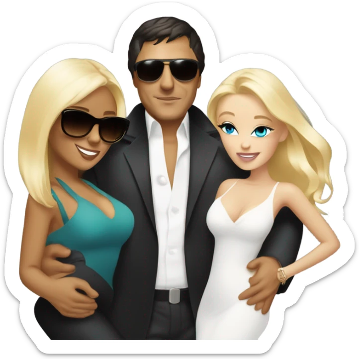 Tony Montana sunglasses smirking with 2 beautiful blondes hugging him sticker