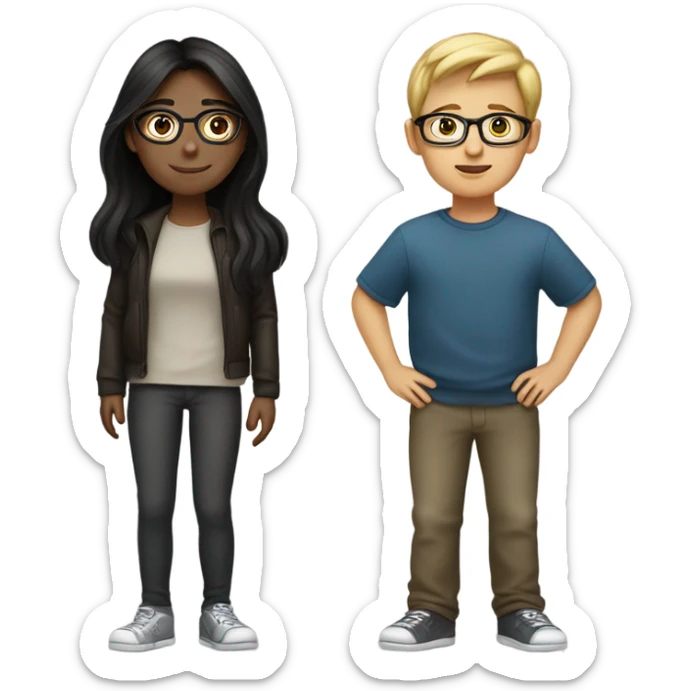 light skin girl with dark brown hair and medium skin mexican boy with glasses and black hair together  sticker