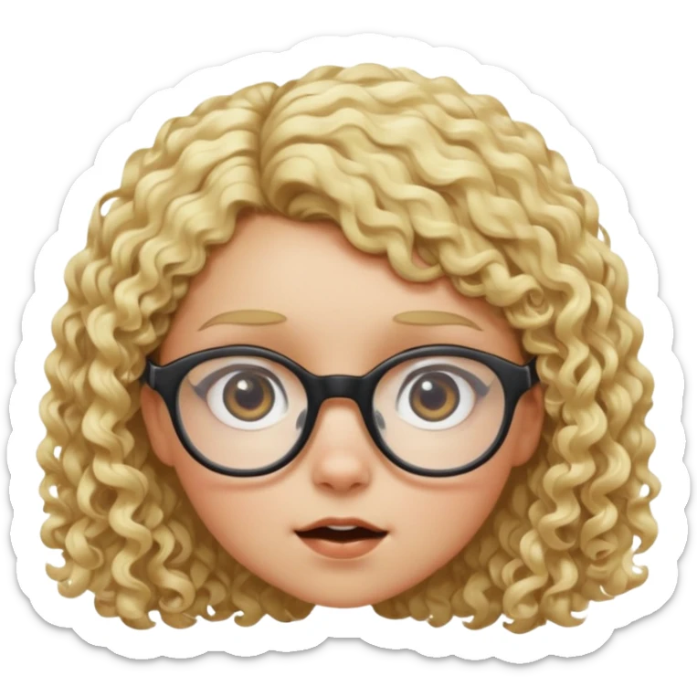 Une fille à lunette, avec des yeux bichromatiques au cheveux très courts et bouclés blondes, de la taille d'un nain, que l'on voit en contre plongée en très grand plan de façon drôle  sticker