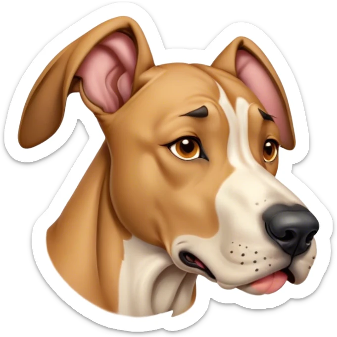 Cinematic Cute Yawning Fawn Great Dane Portrait Emoji, Head tilted slightly with a dramatic, wide-open yawn, revealing a smooth fawn coat with a refined texture, floppy ears slightly drooping, round amber eyes barely open in drowsy contentment, Simplified yet irresistibly adorable features, highly detailed, glowing with a soft, cozy glow, high shine, relaxed yet expressive, stylized with a touch of whimsy, bright and endearing, soft glowing outline, capturing the essence of a sleepy yet affectionate guardian, so drowsy it feels like it could stretch out of the screen and curl up for a nap! sticker