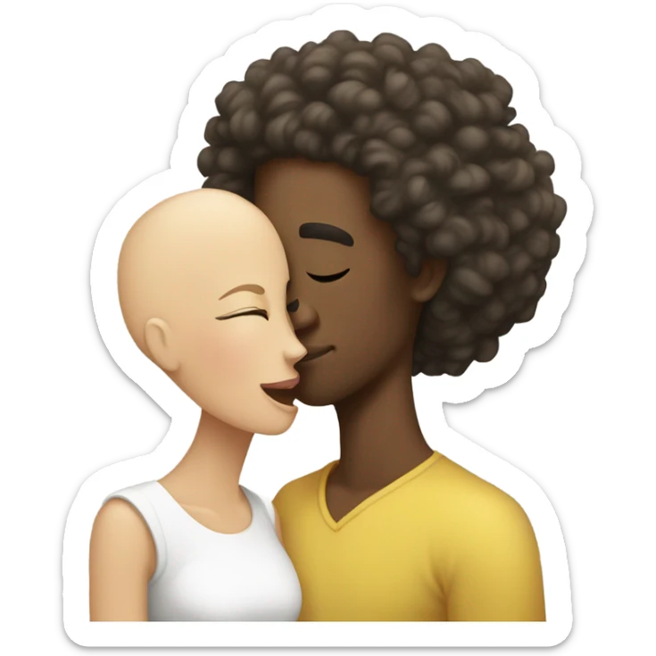 Light skin Woman with curly hair, Kissing a bald headed black man sticker