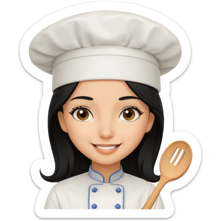Create a cute girl, black hair, Middle Eastern with lashes  chef🧑‍🍳 emoji, barbie vibes tan skin black long hair with long lashes  sticker