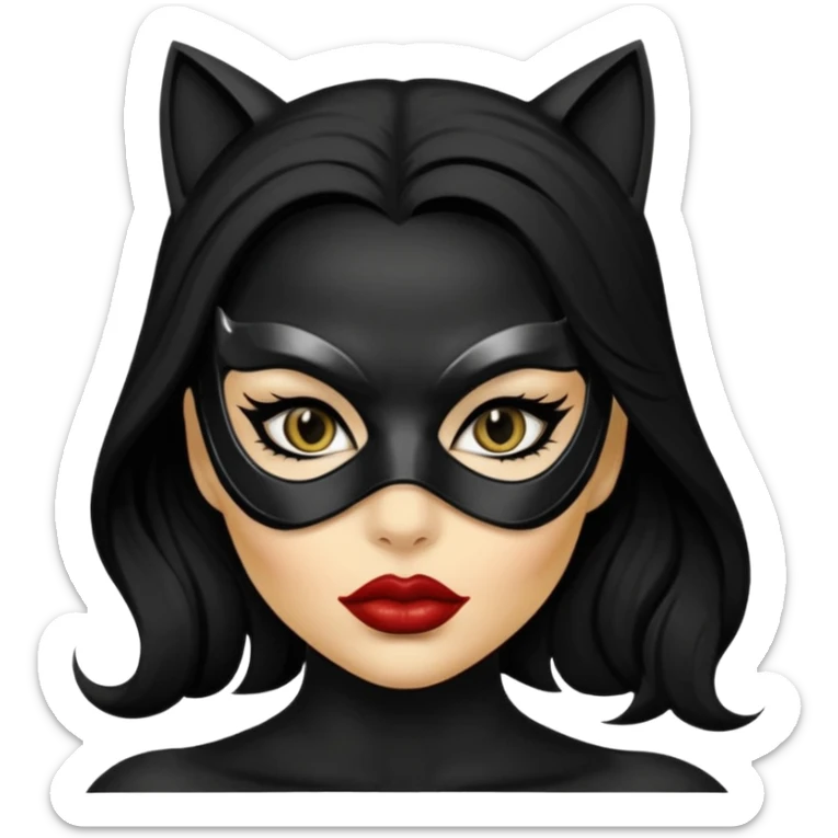 Cat woman goldish skin black eyes with black eyeliner dark hair big lips  sticker