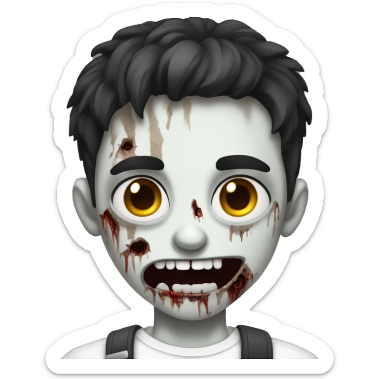 teen boy zombie with dark hair and white shirt sticker