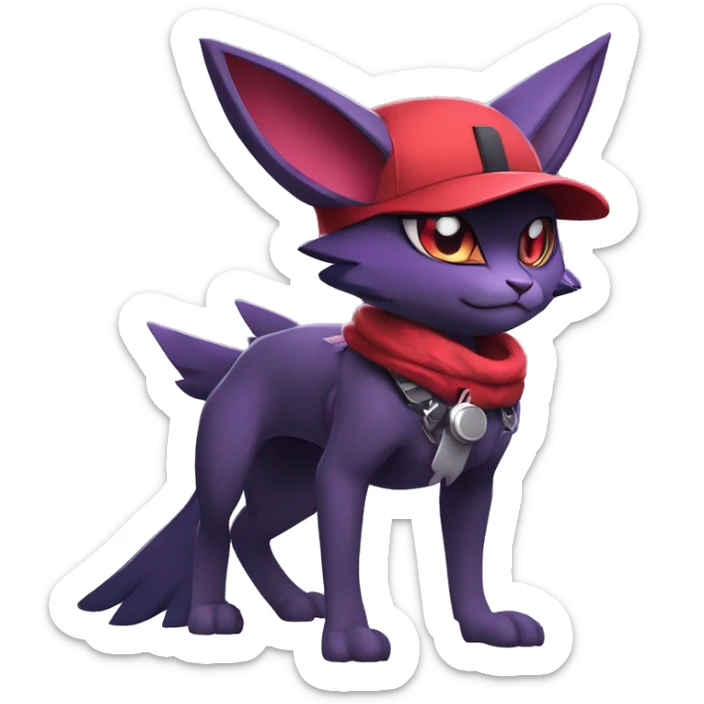 Cool Anthro Noibat-Zangoose-Quilava-Litten-Sphynx-Feline-Pokémon with red mascara collar punk techwear cool fiddler-hat Full Body sticker