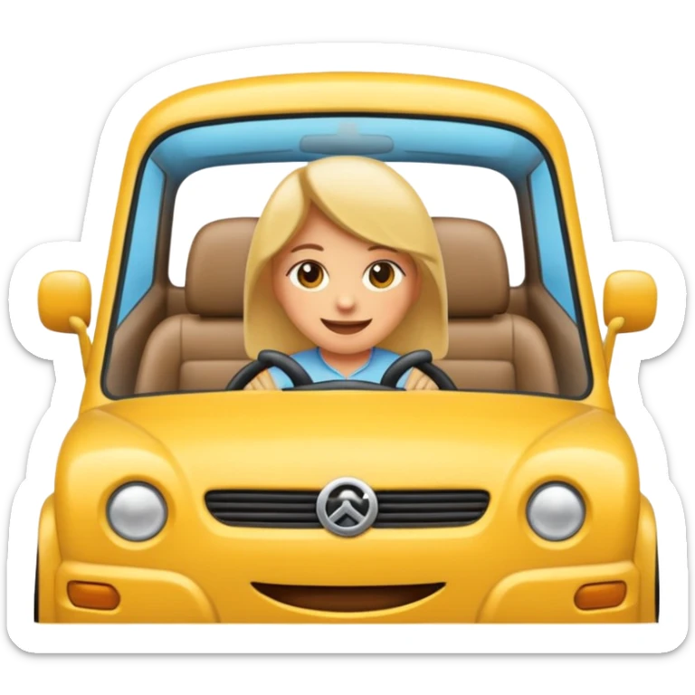 Crea un emoji con fondo transparente en PNG de una persona manejando un vehículo, que se vea desde el parabrisas frontal. sticker